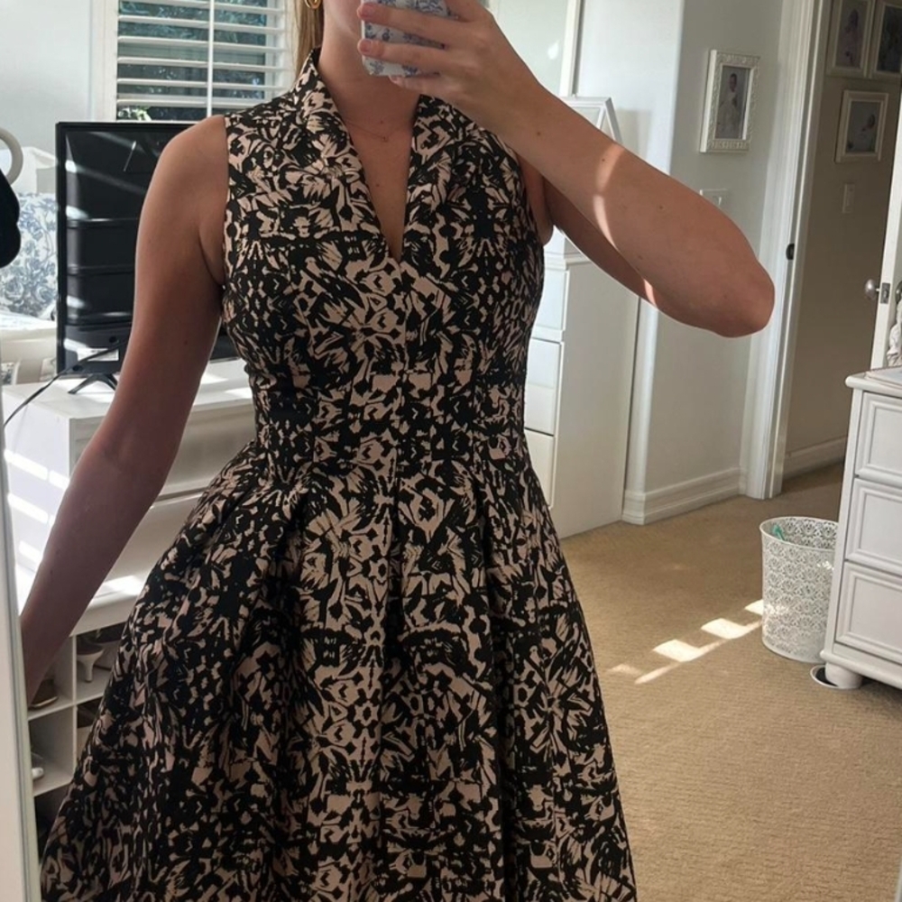 Vince Camuto Black and Tan Fit and Flare Midi Dress